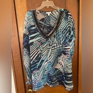 Fashion Bug Embellished Tunic Top with Tie Cut Out Sleeves